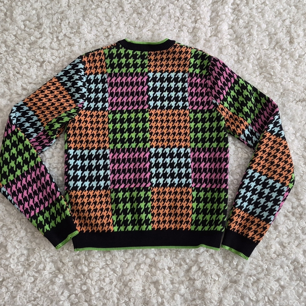 Teddy Fresh Houndstooth Colorblock Cardigan S 100% Cotton Neon Graphic Unisex - Picture 9 of 9